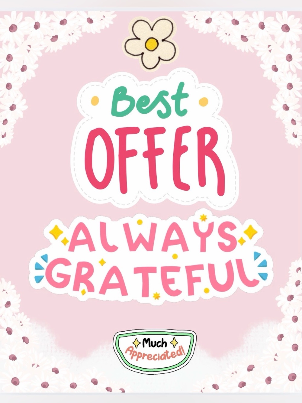 'Best Offer Always Grateful' Pink Decorative Art Print